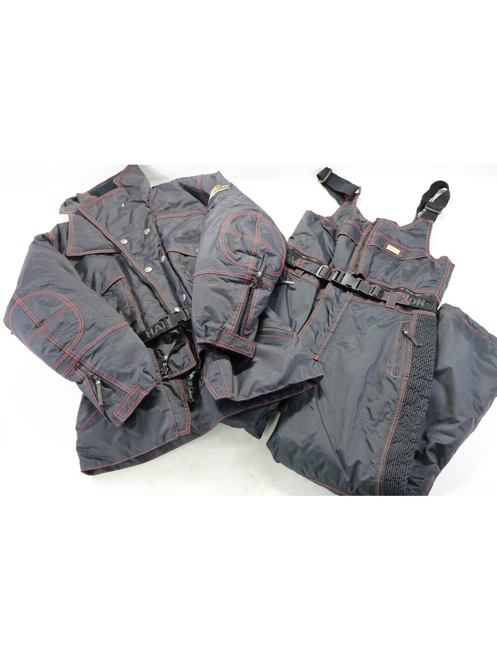 harley davidson two piece suit XS S black cold weather jacket bibs pants vintage